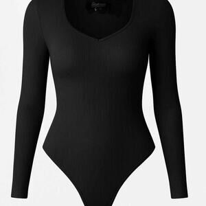 Sleek Black OQQ Long Sleeve Bodysuit NEW/MEDIUM